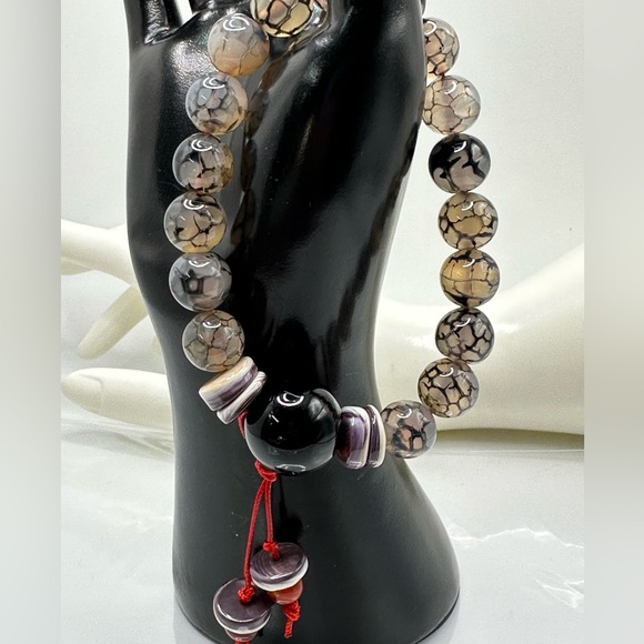 DRAGONS VEINS + ONYX NATURAL STONES BRACELET size 7.5” - Picture 7 of 13